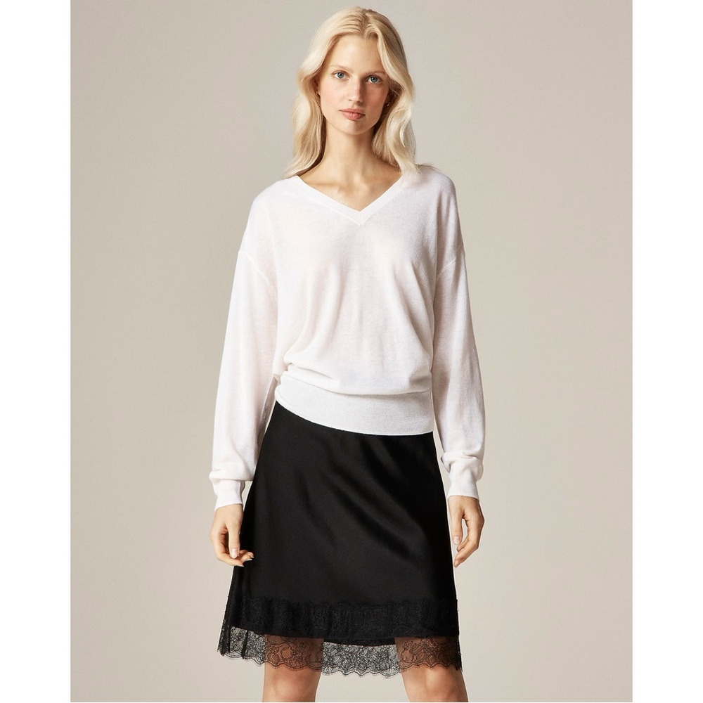 NWT J. Crew Oversized Featherweight Cashmere V-neck Sweater Snow Pink